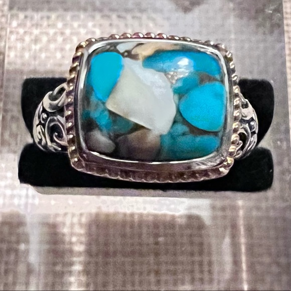 Spiny Oyster Mohave Turquoise & sterling Silver Filagree Rope Ring Size 10 New - Picture 2 of 7